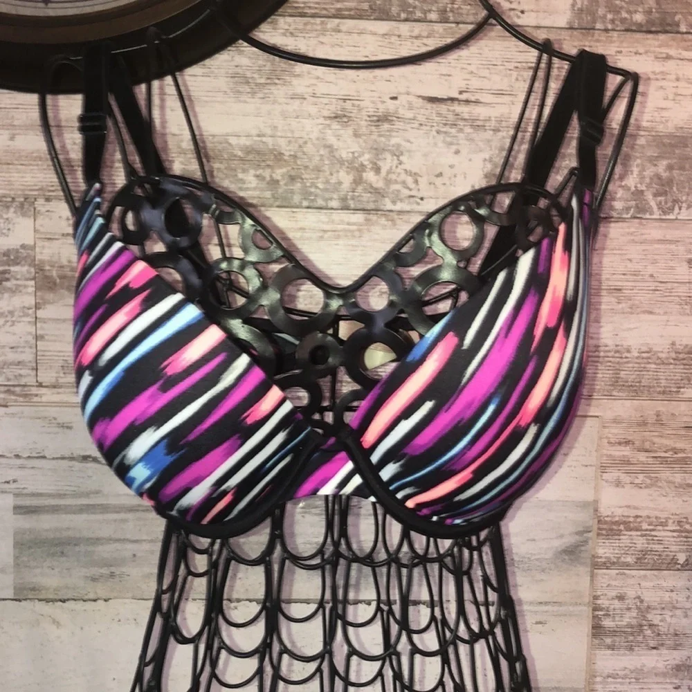 Victoria’s Secret PINK colorful bra sz 32D paint slash bra comfy bra adjustable - Picture 1 of 6